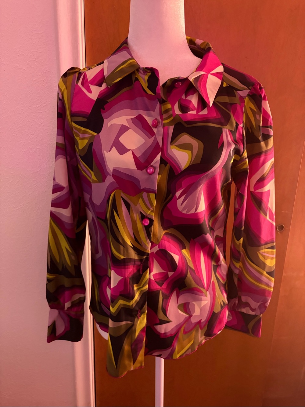 Missoni for Target Abstract Print Button Up Blouse Size S Pink Multicolor